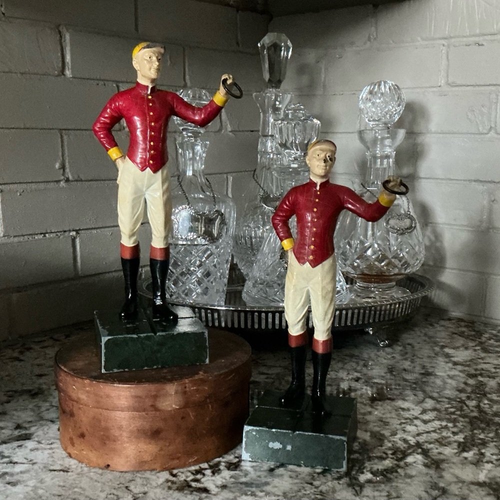 Vintage Jockey Figurines in Red and Cream